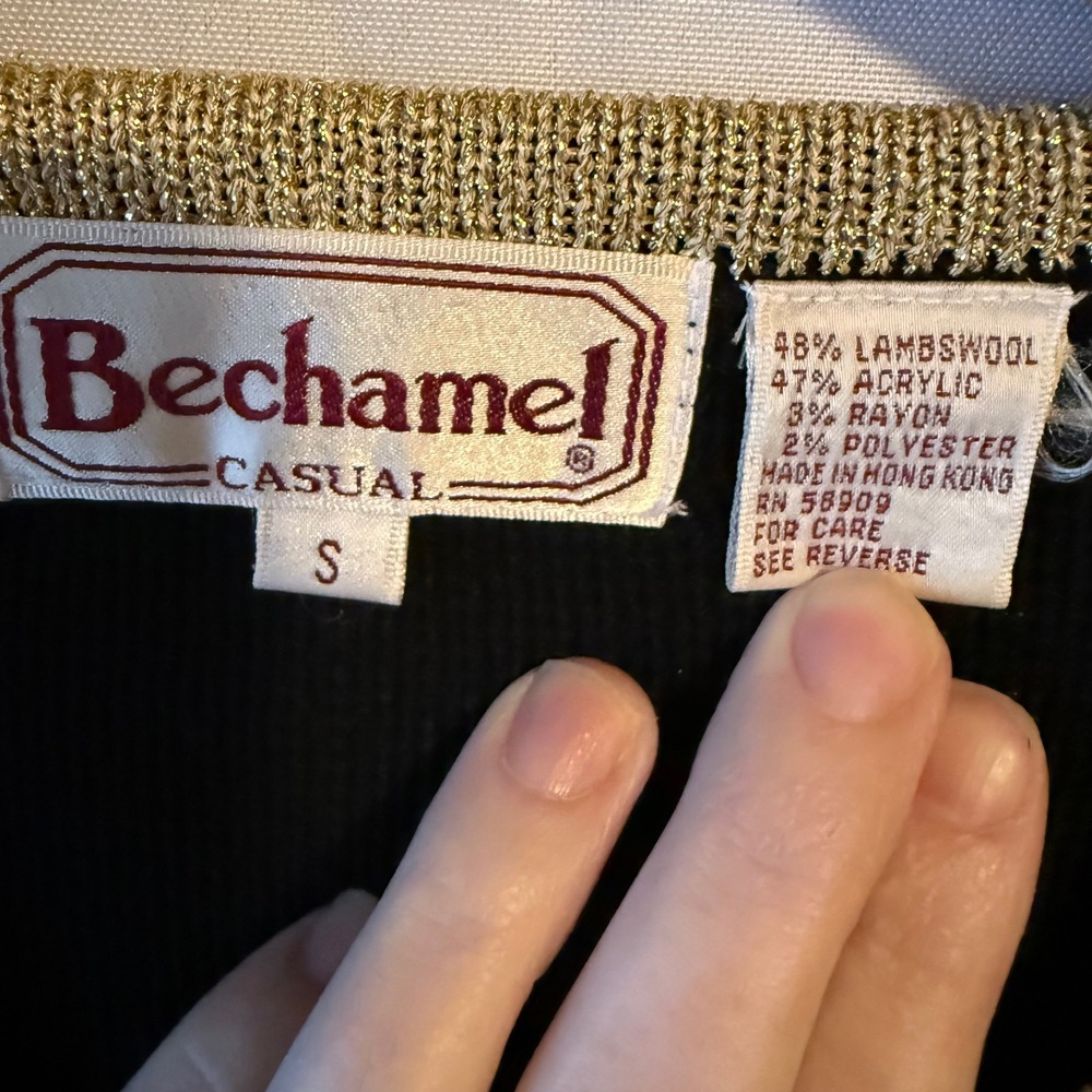 Bechamel lambswool blend Black Gold Diamond Sweater V-Neck Artsy Women's Size S - Picture 3 of 6